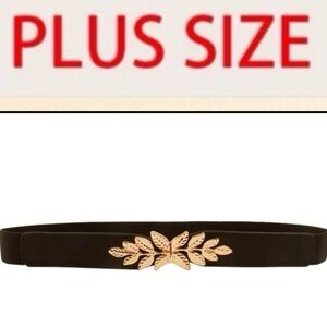 Plus Size Black Waist Belt with Gold Leaf Accent